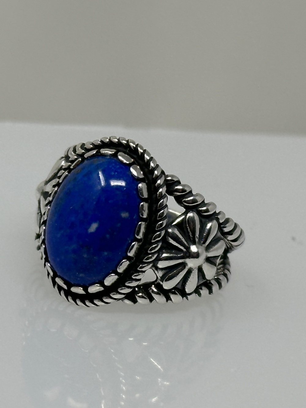 American West - Sterling Silver Blue Lapis Floral Statement Ring size 7